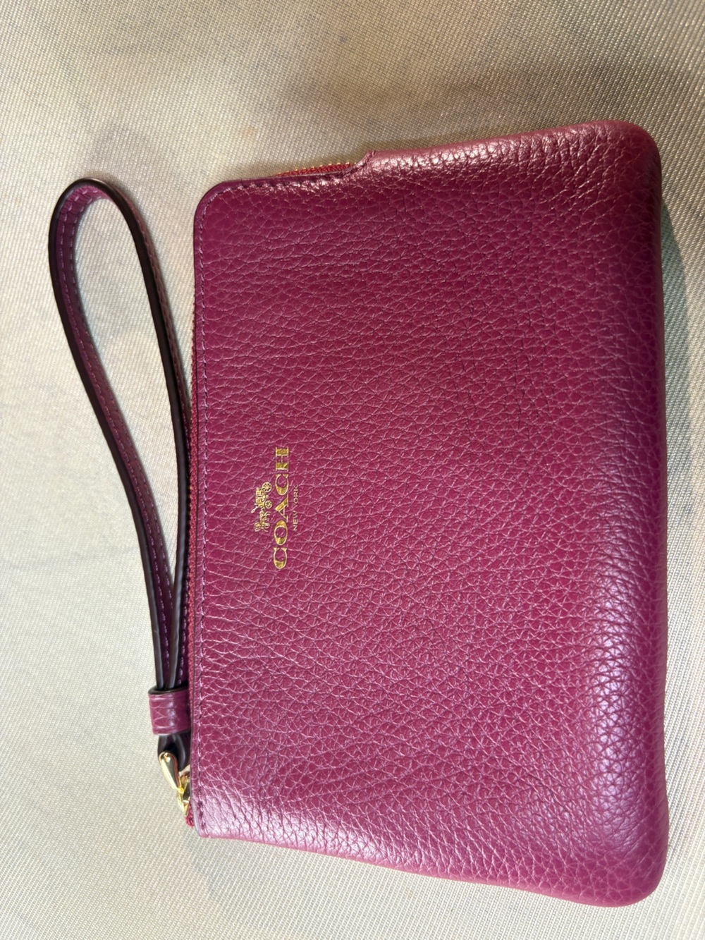Coach Pebbled Leather Wristlet - Plum/Berry